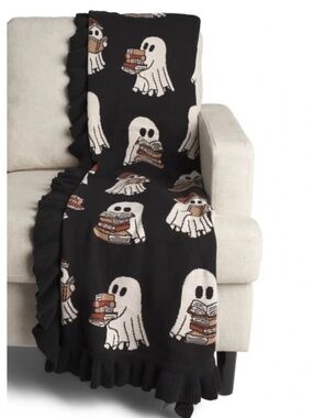 NEW VIRAL HALLOWEEN GHOST AND READING BOOKS REVERSIBLE THROW BLANKET | 50X70